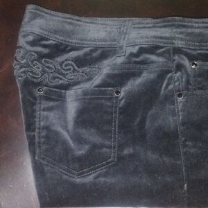 NWOT. REBA Black Velvet Pants with Embroidered Detail
